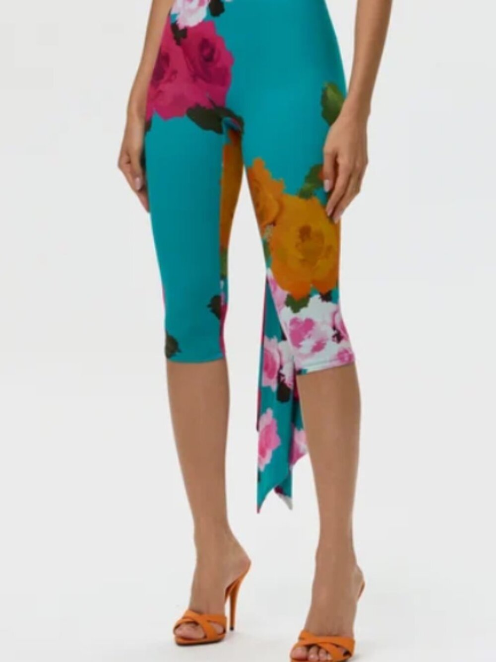 Naked Wardrobe Printed Capri Leggings Floral Blue Sz XL